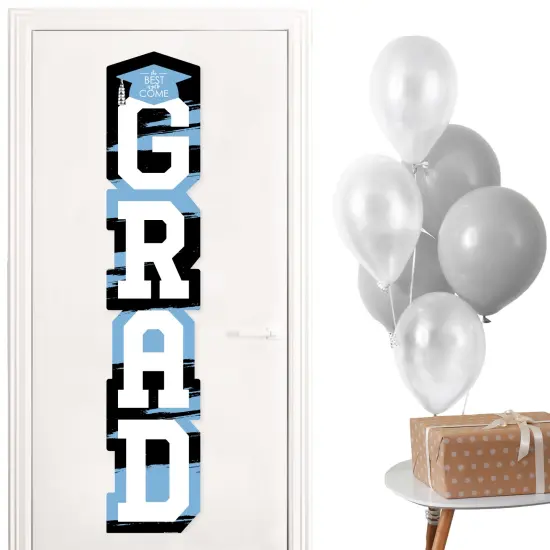 Big Dot of Happiness Light Blue Graduation Banner - Vertical Shaped Banner Decorations {1}