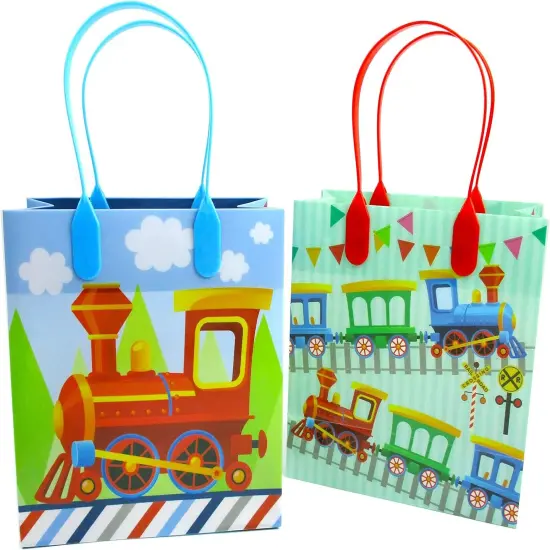 TINYMILLS Train Party Favor Bags Treat Bags Kids Birthday Party Goody Bags with Handles for Boys Girls, 12 Pack {2}