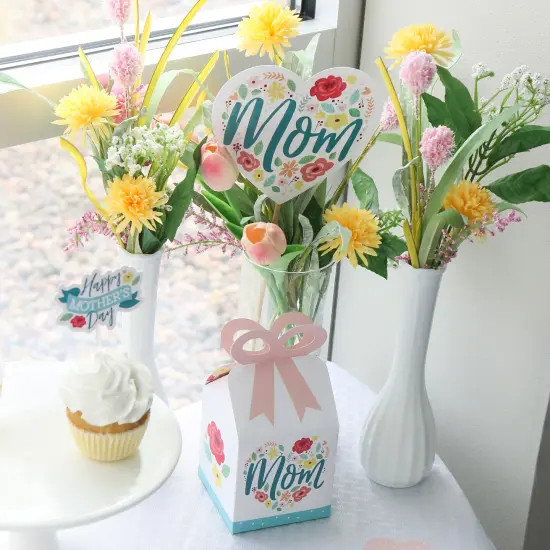 Big Dot of Happiness Colorful Floral Happy Mother's Day - We Love Mom Party Centerpiece Sticks - Table Toppers - Set of 15 {3}