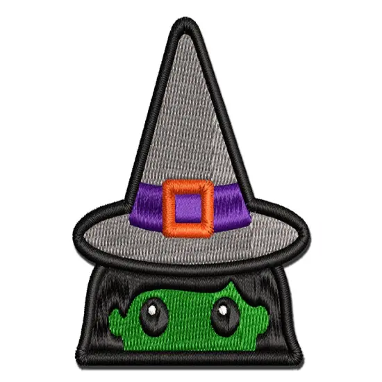 Peeking Witch Halloween Multi-Color Embroidered Iron-On or Hook & Loop Patch Applique {1}