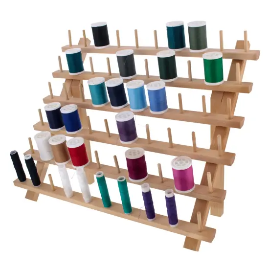 Premium Beechwood 60-Spool Sewing & Embroidery Thread Rack {1}