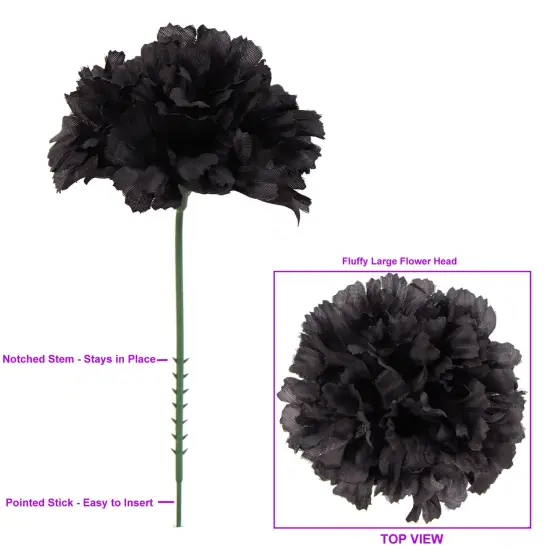 Black Carnation Picks: Set of 100, 5" Long, 3.5" Wide, Silk Flowers by Floral Home&reg;, Floral Home by Artificial Flowers {4}
