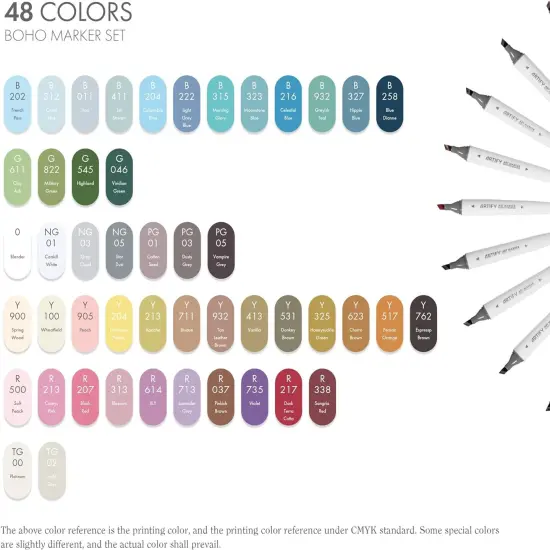 ARTIFY 48 Boho Colors Art Markers, Fine & Broad Dual Tips Professional Artist Markers in Case, Drawing Marker Set with Carrying Case {3}