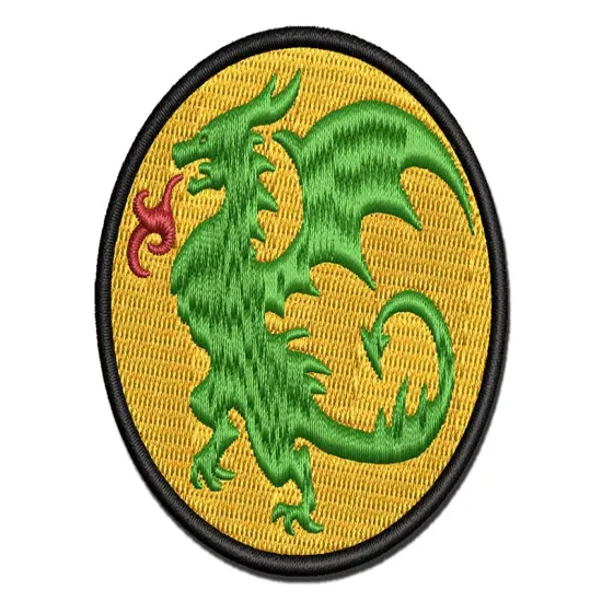 Wyvern Dragon Fantasy Silhouette Multi-Color Embroidered Iron-On or Hook & Loop Patch Applique {1}