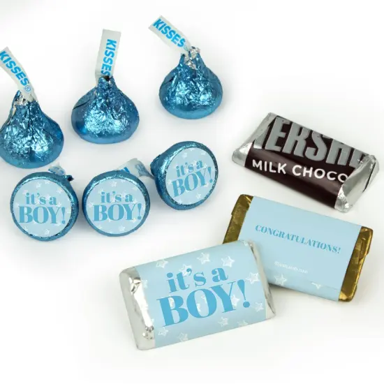 Blue It's a Boy Baby Shower Candy Party Favors (Choose 100 Pcs Milk Chocolate Hershey's Kisses, 40 Pcs Wrapped Miniatures or Both) {2}