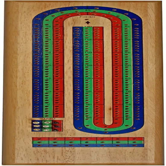 WE Games Classic Cribbage Set - Solid Wood TriColor Continuous 3 Track Board with Metal Pegs {7}