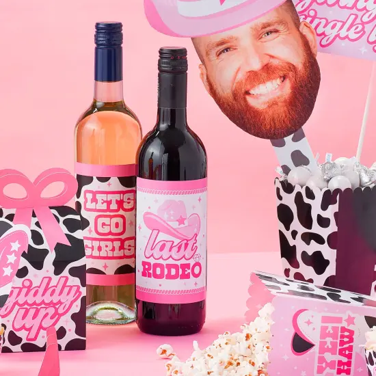 Big Dot of Happiness Last Rodeo - Pink Cowgirl Bachelorette Party Decorations for Women and Men - Wine Bottle Label Stickers - Set of 4 {3}