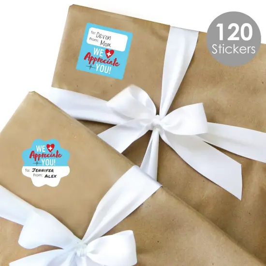 Big Dot of Happiness Thank You Nurses - Assorted Nurse Appreciation Week Gift Tag Labels - To and From Stickers - 12 Sheets - 120 Stickers {3}