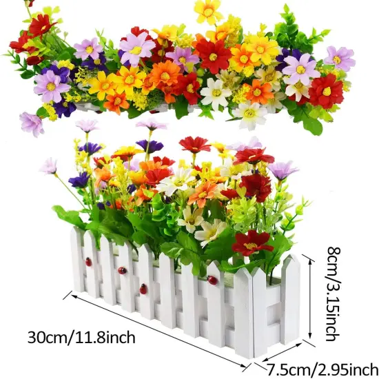 Daisy Dreams: Mixed Color Artificial Flower Plants in Picket Fence Pots - Set of 2 {3}