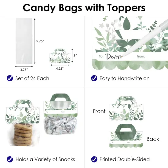Big Dot of Happiness Boho Botanical - DIY Greenery Party Clear Goodie Favor Bag Labels - Candy Bags with Toppers - Set of 24 {4}