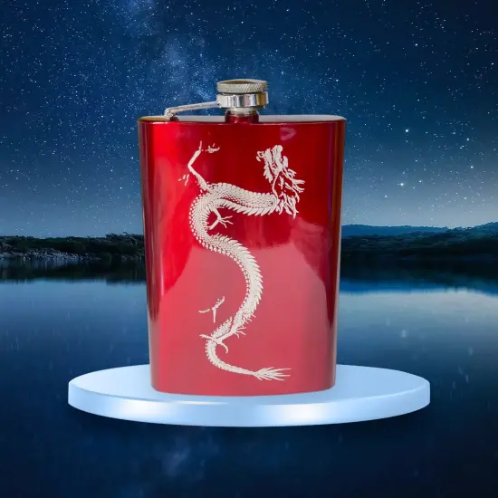 8oz RED Chinese Dragon Flask {4}