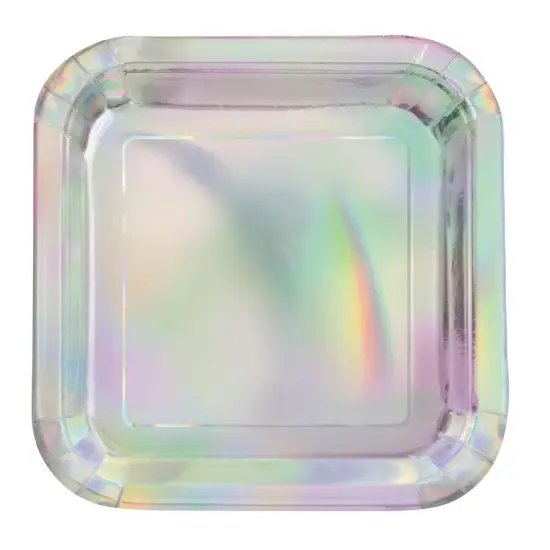 Iridescent Foil Square 9" Dinner Plates, 8ct {1}
