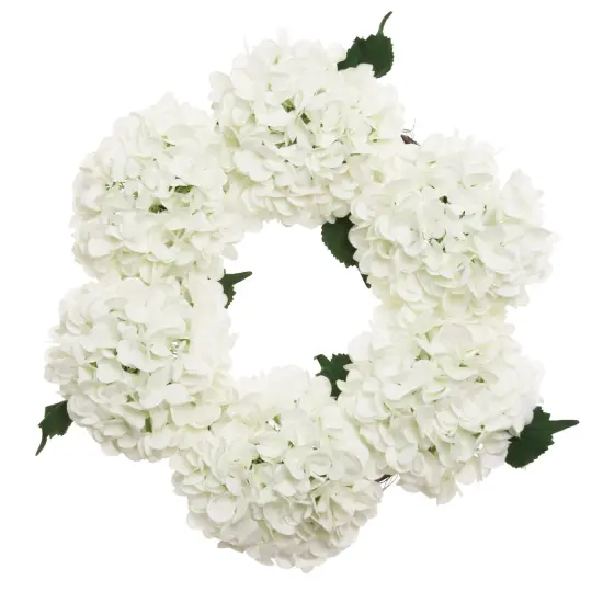 15" Soft White Hydrangea Wreath - Realistic Silk Flowers & Grapevine Ring for Home & Event Decor by Floral Home&reg; {1}