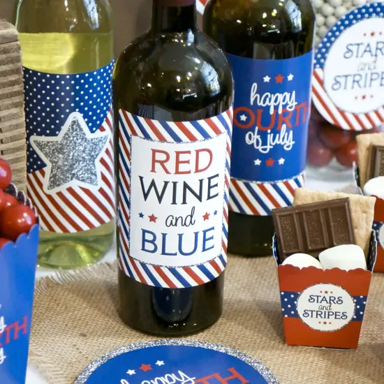Big Dot of Happiness 4th of July - Independence Day Decorations for Women and Men - Wine Bottle Label Stickers - Set of 4 {3}