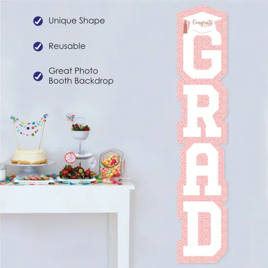 Big Dot of Happiness Rose Gold Graduation Banner - Vertical Shaped Banner Decorations {3}