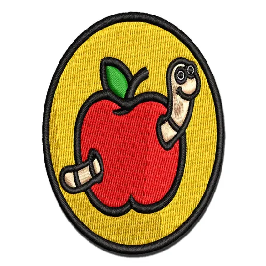 Worm in Apple Multi-Color Embroidered Iron-On or Hook & Loop Patch Applique {1}