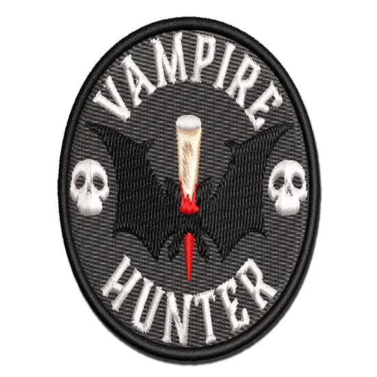 Vampire Hunter with Stake and skulls Multi-Color Embroidered Iron-On or Hook & Loop Patch Applique {1}