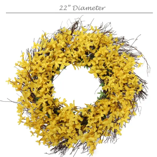 22" Sunny Yellow Forsythia Wreath with Grapevine Ring, Floral Home by Artificial Flowers {4}