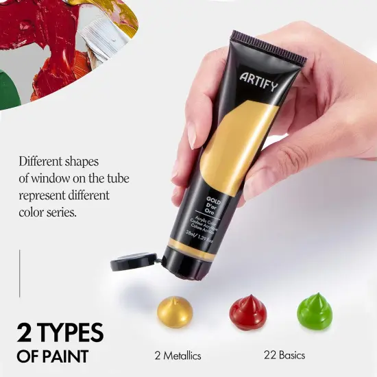 ARTIFY Acrylic Paint, Set Of 24 Color (1.29 oz, 38ml) with a storage box, Rich Pigments, Non Fading, Non Toxic Paints for Artist, Hobby Painters & Kids, Art Supplies for Canvas Painting {2}