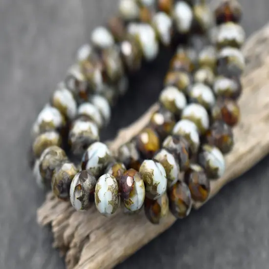 *25* 6x9mm Blended Topaz Blue Turquoise Picasso Fire Polished Rondelle Beads {1}