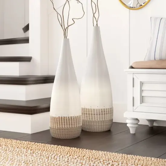 Tall Handwoven Bamboo & Seagrass Floor Vase: Eco-Friendly Home D&eacute;cor Accent - Organic Coastal Boho Chic Decoration -Natural Pottery for Entryway, Living Room, Dining Room, Hallway, Bedroom {4}