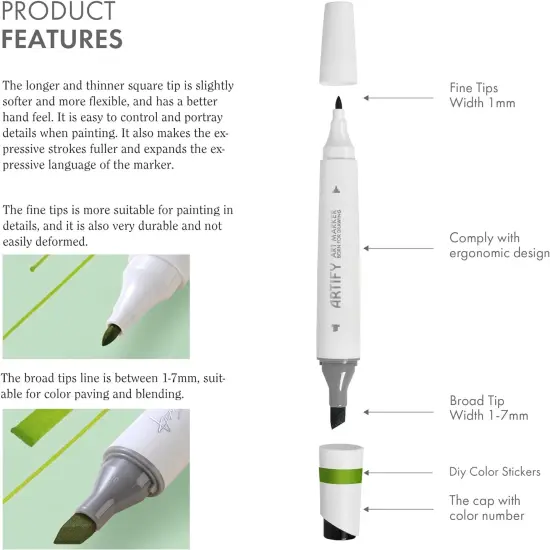 ARTIFY 48 Boho Colors Art Markers, Fine & Broad Dual Tips Professional Artist Markers in Case, Drawing Marker Set with Carrying Case {2}