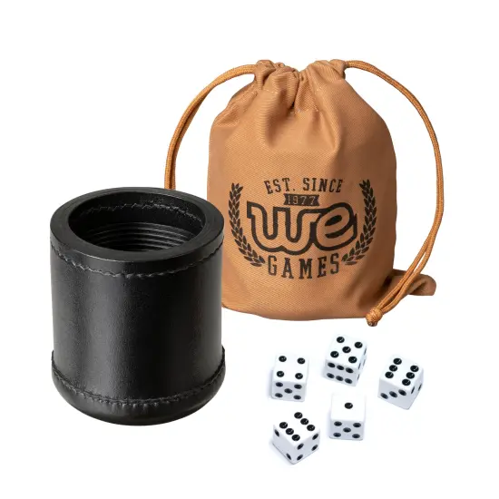 WE Games Professional, Leather Dice Cup Set - 5 Dice, Instructions for 10 Dice Games & Cloth Carry Bag {5}