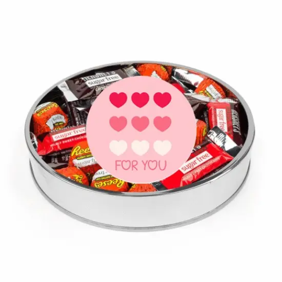Valentine's Day Sugar Free Chocolate Gift Tin Large Plastic Tin with Sticker and Hershey's Candy & Reese's Mix - Thank You {1}