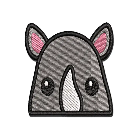 Peeking Rhino Multi-Color Embroidered Iron-On or Hook & Loop Patch Applique {1}