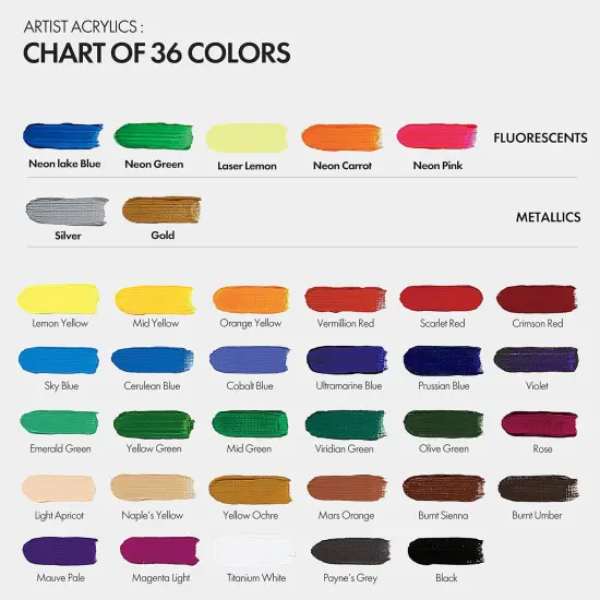 ARTIFY Acrylic Paint, Set Of 36 Color (1.29 oz, 38ml) with a storage box, Rich Pigments, Non Fading, Non Toxic Paints for Artist, Hobby Painters & Kids, Art Supplies for Canvas Painting {3}