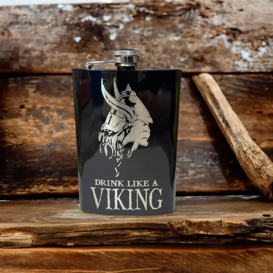 8oz Drink Like a Viking Black Flask {2}