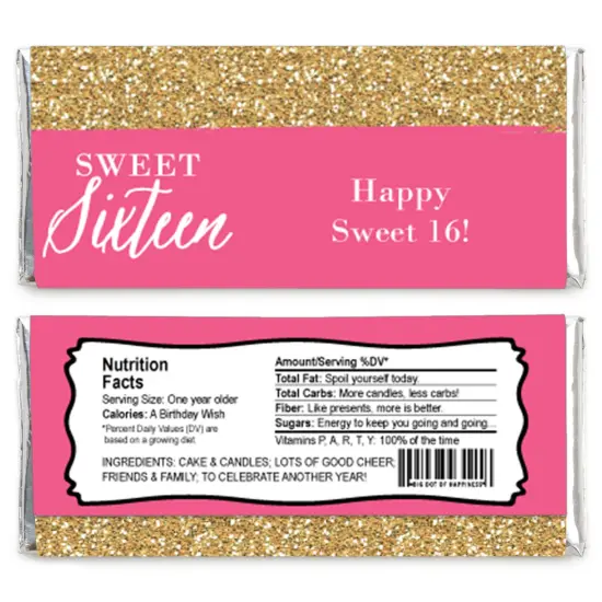 Big Dot of Happiness Chic 16th Birthday - Pink and Gold - Candy Bar Wrappers Birthday Party Favors - Set of 24 {3}