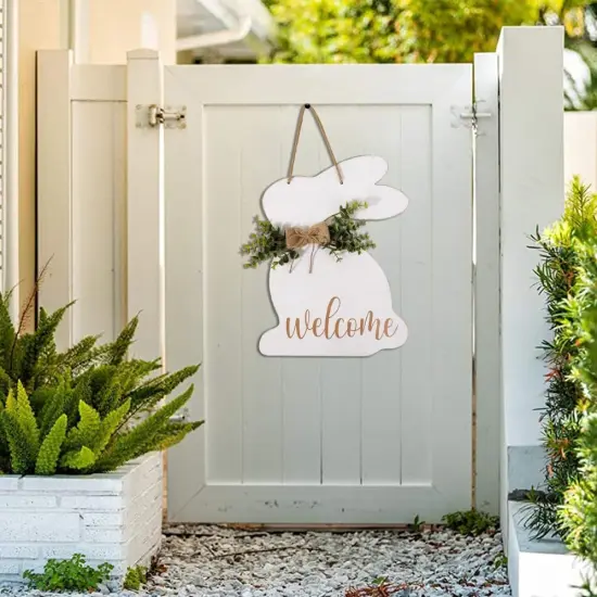 1Pc Rustic Wooden Easter Bunny Welcome Sign {5}