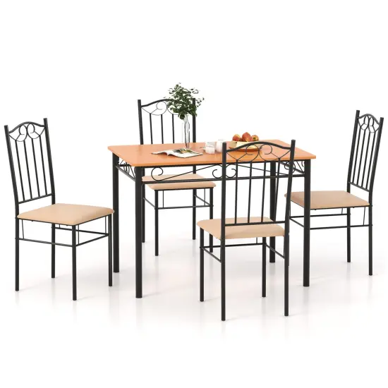 Costway 5 PC Dining Set Wood Metal 30" Table and 4 Chairs Black Kitchen Breakfast Furniture {2}