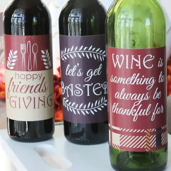 Big Dot of Happiness Friends Thanksgiving Feast - Friendsgiving Party Decorations for Women and Men - Wine Bottle Label Stickers - Set of 4 {3}