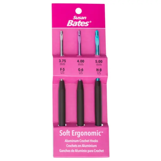 Susan Bates Silvalume Soft Ergonomic Crochet Hook Set-Sizes F5/3.75mm, G6/4mm, And H8/5mm {1}