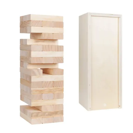 WE Games Wooden Blocks Stacking Tower Game with Wooden Box, 14 in. {1}