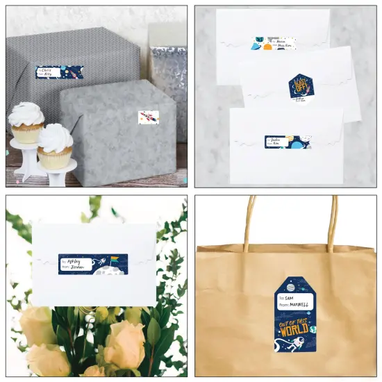 Big Dot of Happiness Blast Off to Outer Space Assorted Baby Shower or Birthday Party Gift Tag Labels To and From Stickers 12 Sheets 120 Stickers {7}