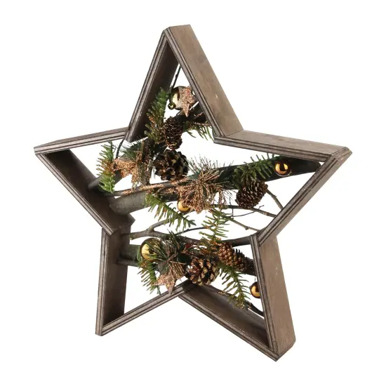 Northlight Wood Framed Star with Mixed Branches and Bells Table or Wall Decoration - 15.25" Gold {3}