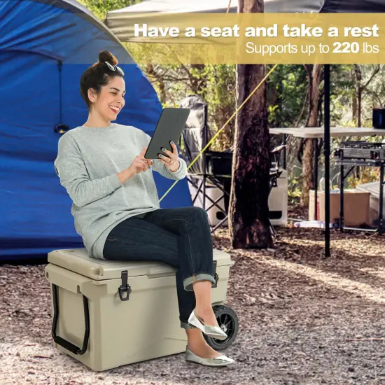 Costwasy 75 Qt Portable Cooler Roto Molded Ice Chest Insulated 5-7 Days with wheels Handle Charcoal/Tan {4}