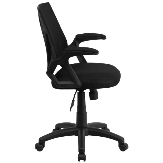Emma and Oliver Mid-Back Designer Mesh Swivel Task Office Chair with Open Arms Black Mesh {5}