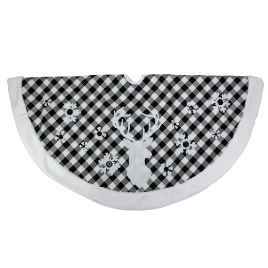 Northlight 48" Black and White Plaid Reindeer Christmas Tree Skirt {3}
