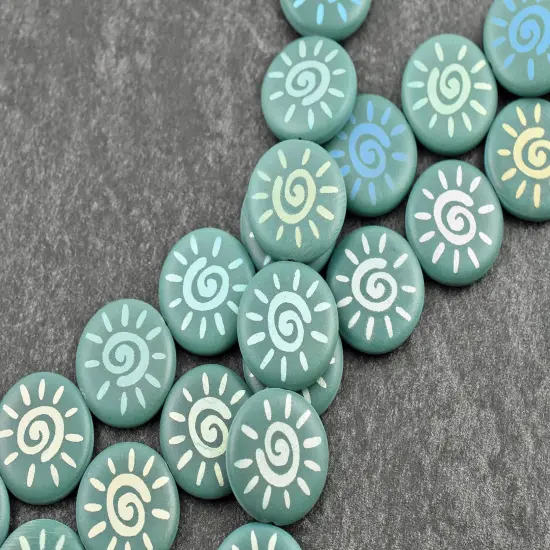 *8* 17mm Opaque Satin Turquoise AB Laser Tattoo Sun Coin Beads {3}