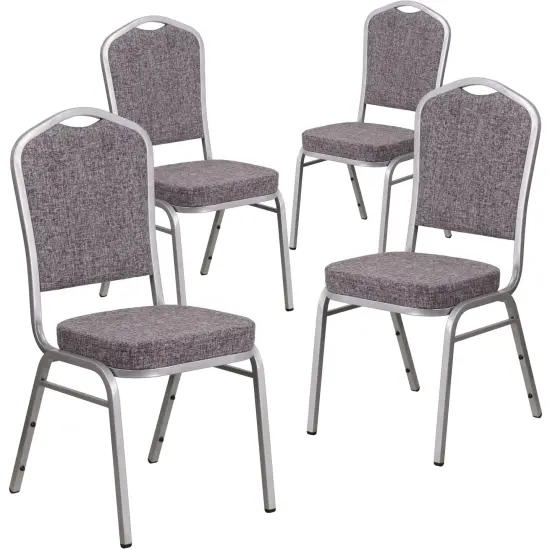 Emma and Oliver 4 Pack Crown Back Stacking Banquet Chair HerringboneFa/Silver {1}