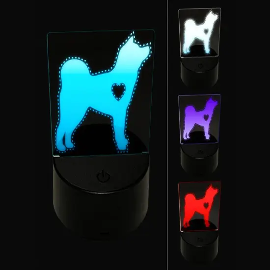 Japanese Akita Dog with Heart 3D Illusion LED Night Light Sign Nightstand Desk Lamp {1}