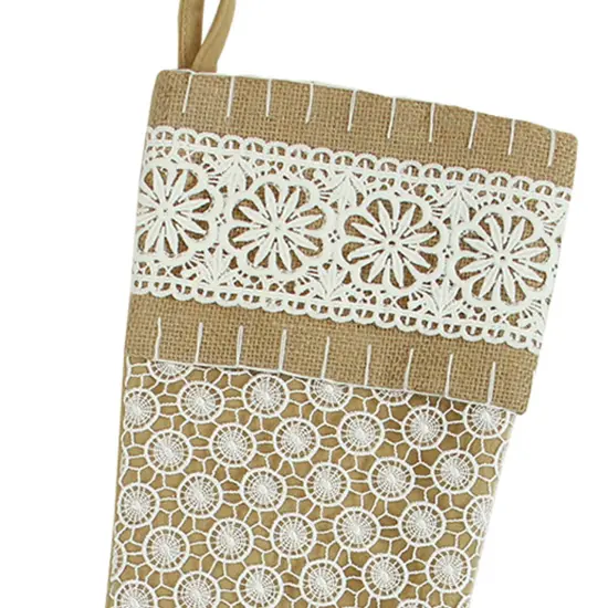 Northlight 20.5" Brown and White Lace Cuff Christmas Stocking {3}