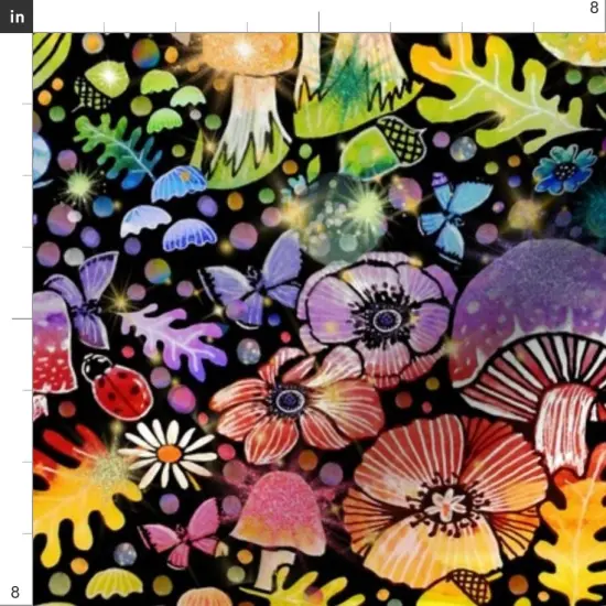 Various Fabrics by the Yard or Fat Quarter Rainbow Mushrooms Colorful Sunflower Anemone Botanical Woodland Red Blue Custom Printed Fabric by Spoonflower {4}