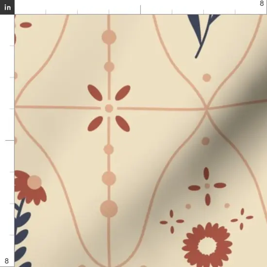 Various Fabrics by the Yard or Fat Quarter Rust Floral Scandi Flowers Traditional Minimal Navy Cream Large Scale Custom Printed Fabric by Spoonflower {4}