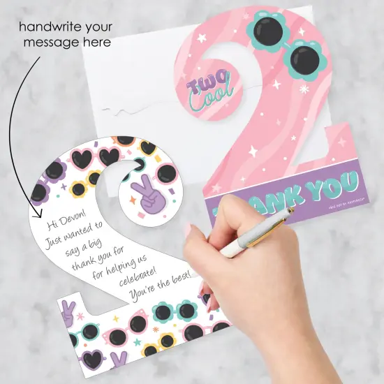 Big Dot of Happiness Two Cool - Girl - Shaped Thank You Cards - Pastel 2nd Birthday Party Thank You Note Cards with Envelopes - Set of 12 {3}