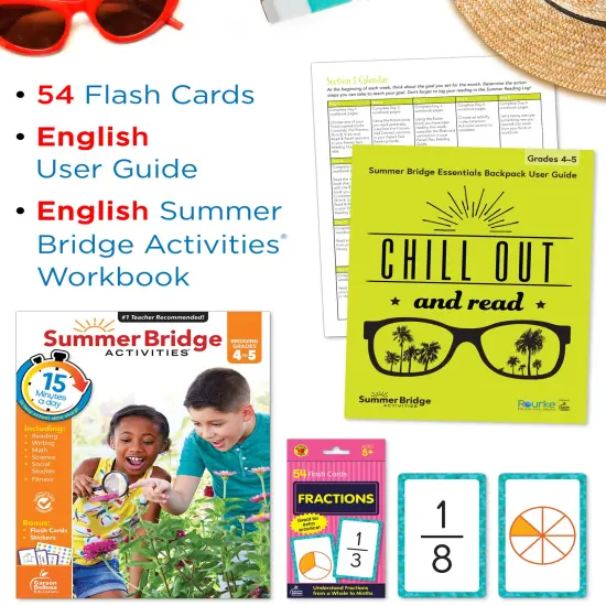 Summer Bridge Activities 4-5 Bundle, Ages 9-10, Math, Language Arts, and Science Summer Learning 5th Grade Workbooks All Subjects, Fractions Math Flash Cards, Children's Books, and Drawstring Bag {3}